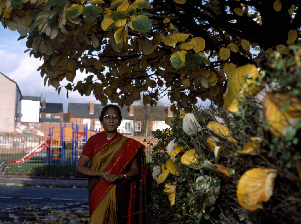 Lady in Sari with Autumn leaves