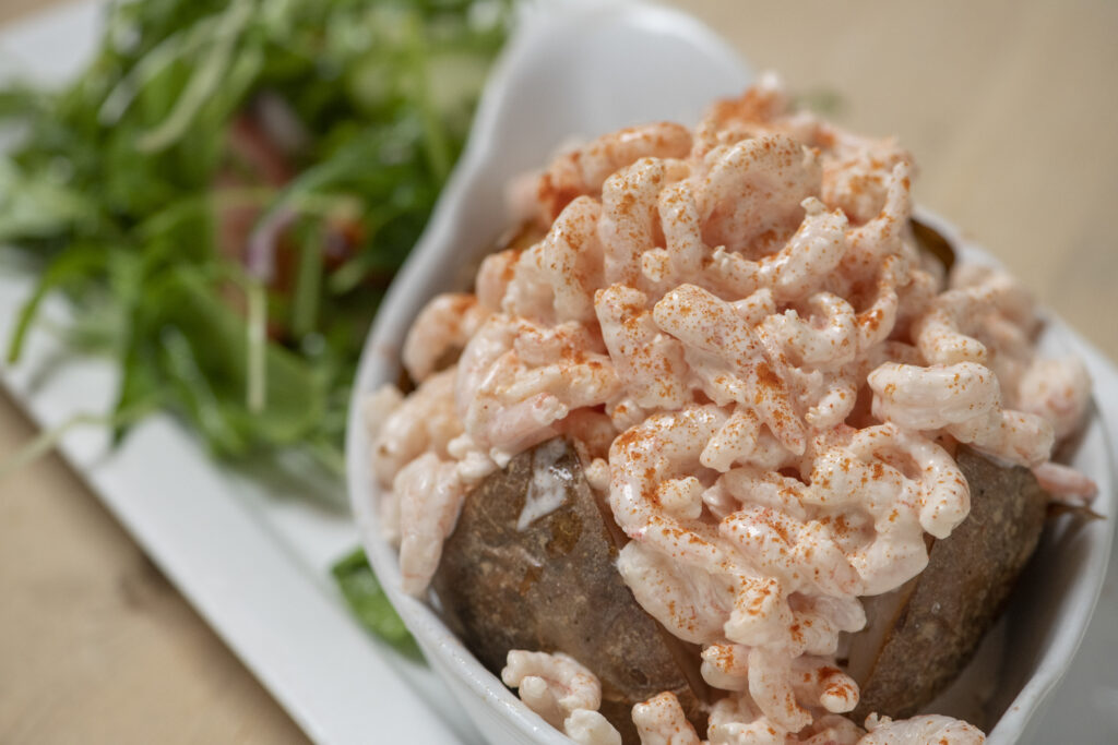 Prawns in Baked potato and salad