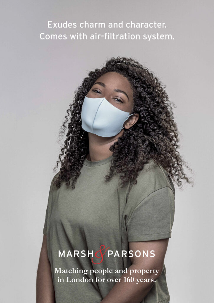 afro caribbean lady in mask with copy for Marsh & Parsons poster