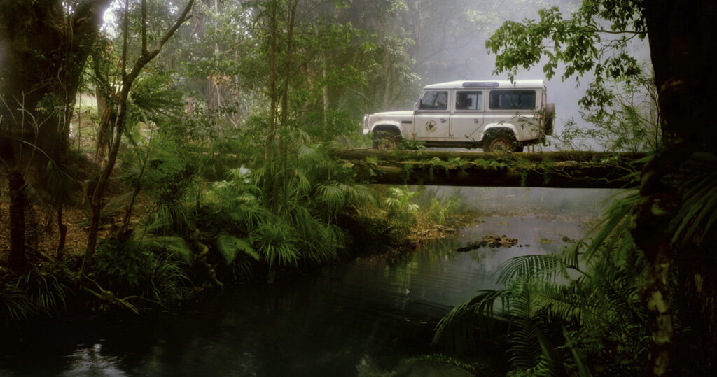 Land Rover in Jungle on basic bridge