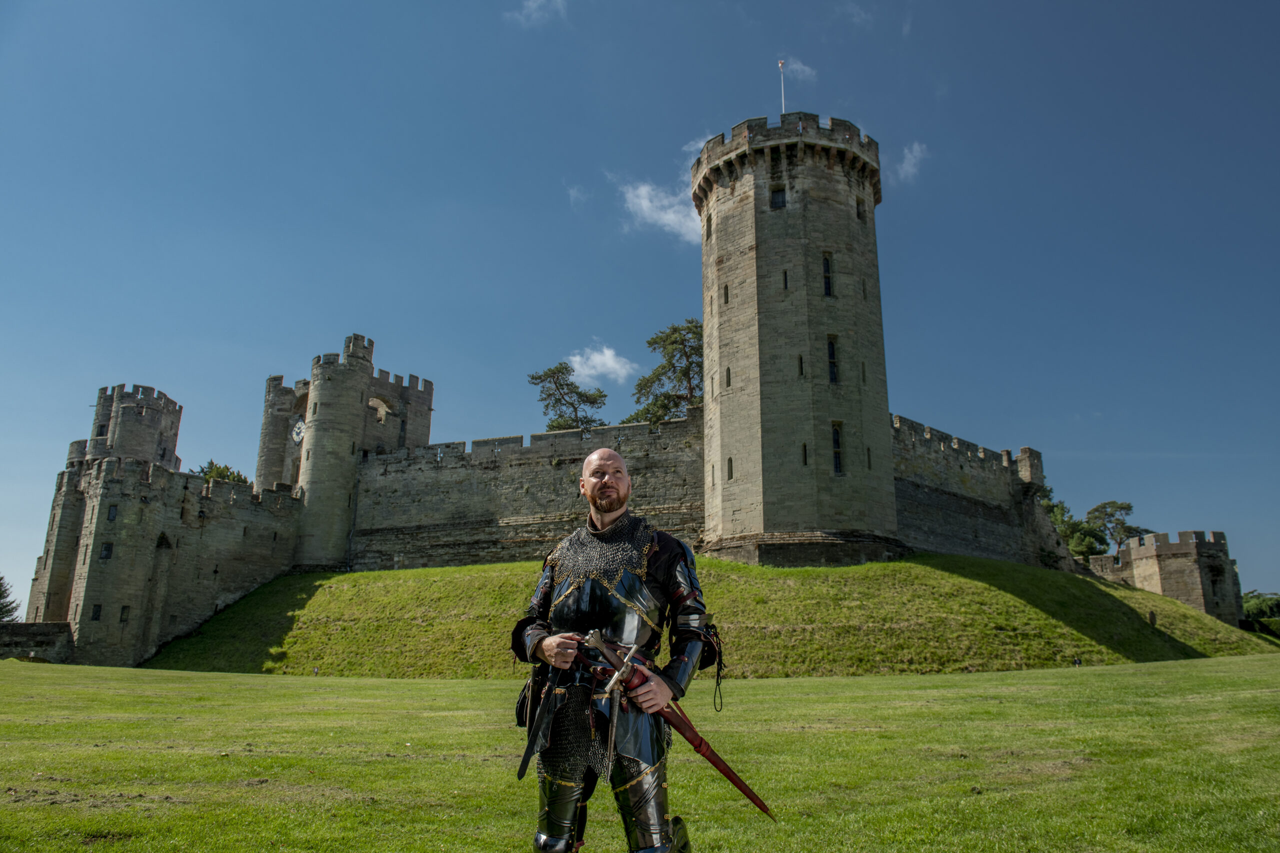Knight in armour outside Warwick Castle