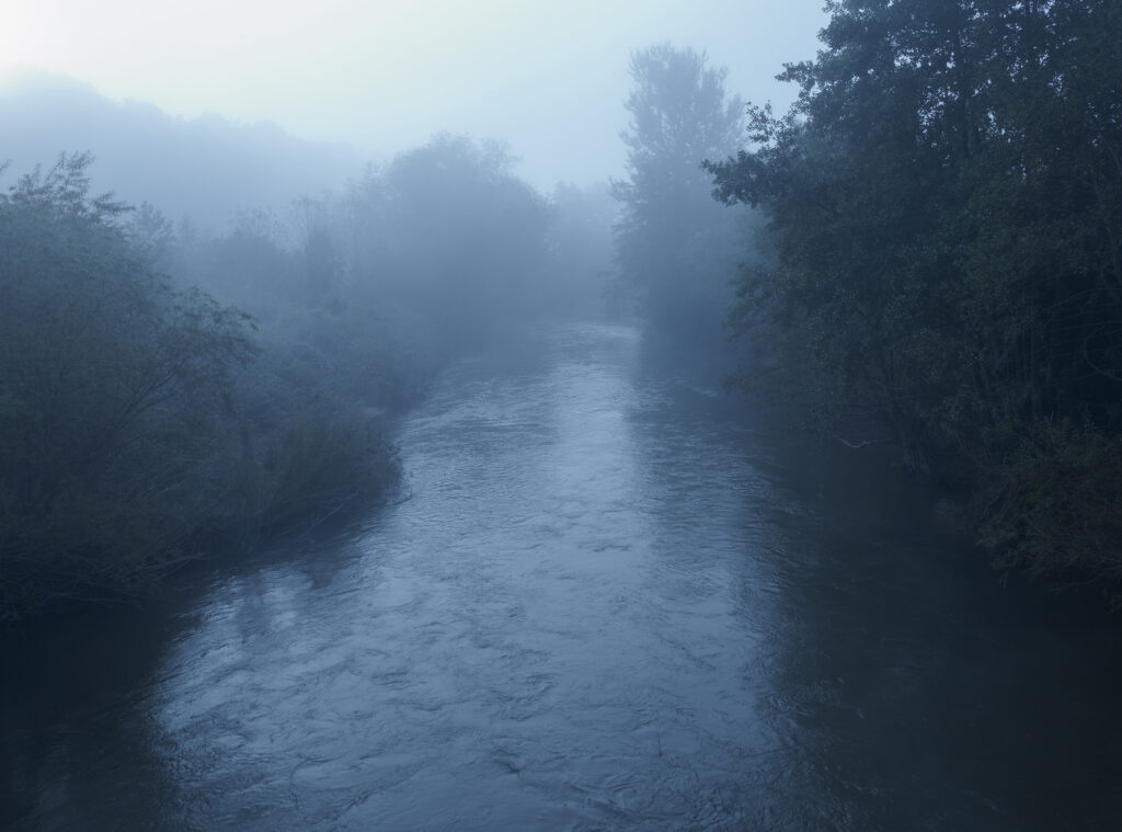 misty River seen from above with cool mist