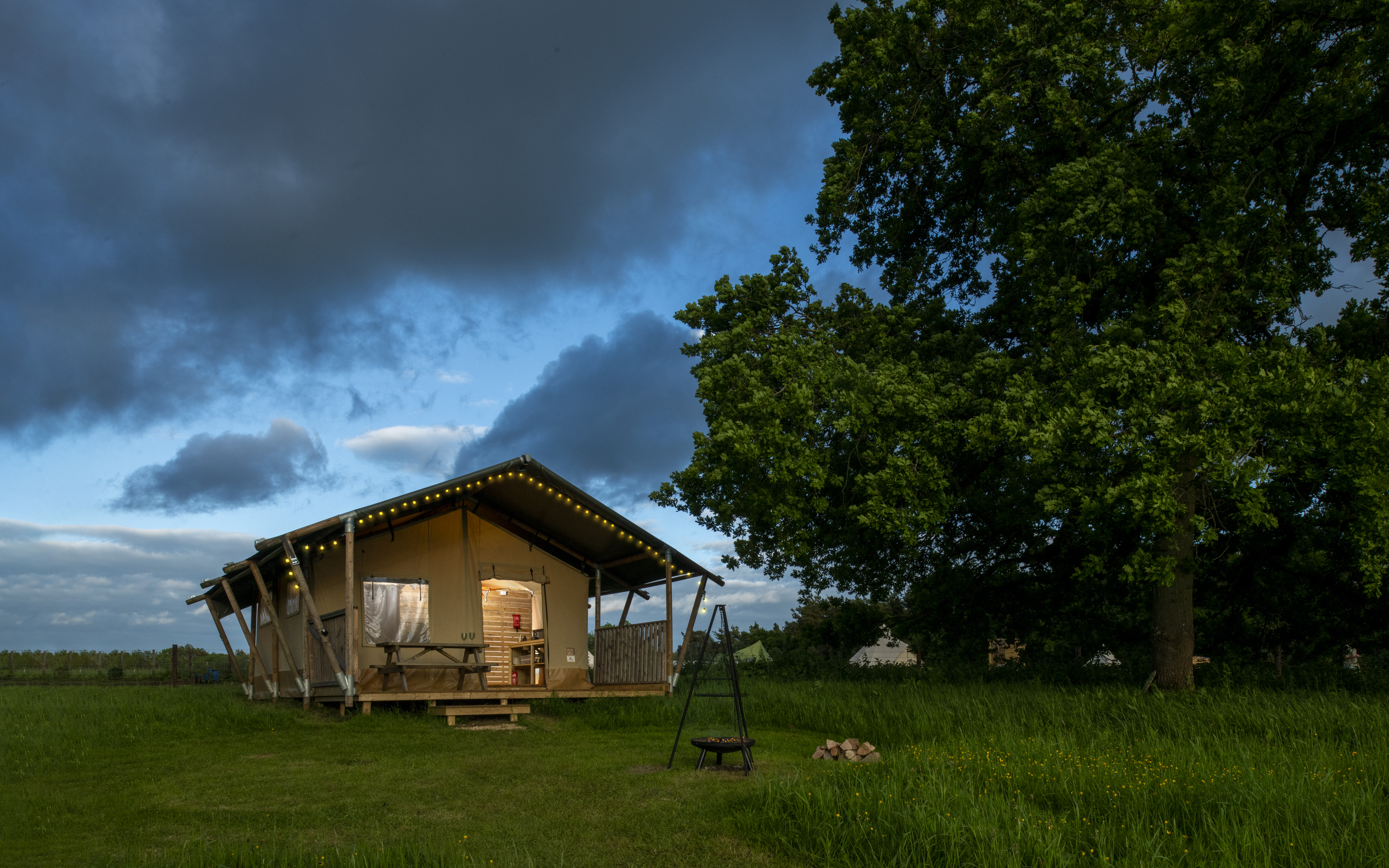 evening light on safari tent